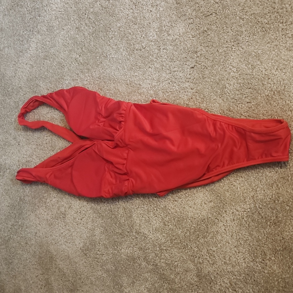 NWT Red Plunge Neck Tie One Piece Swimsuit (Sz L)